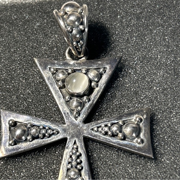VTG Sterling Silver BA BALI SUARTI Cats Eye Pebbled Cross Necklace Pendant - Picture 7 of 7